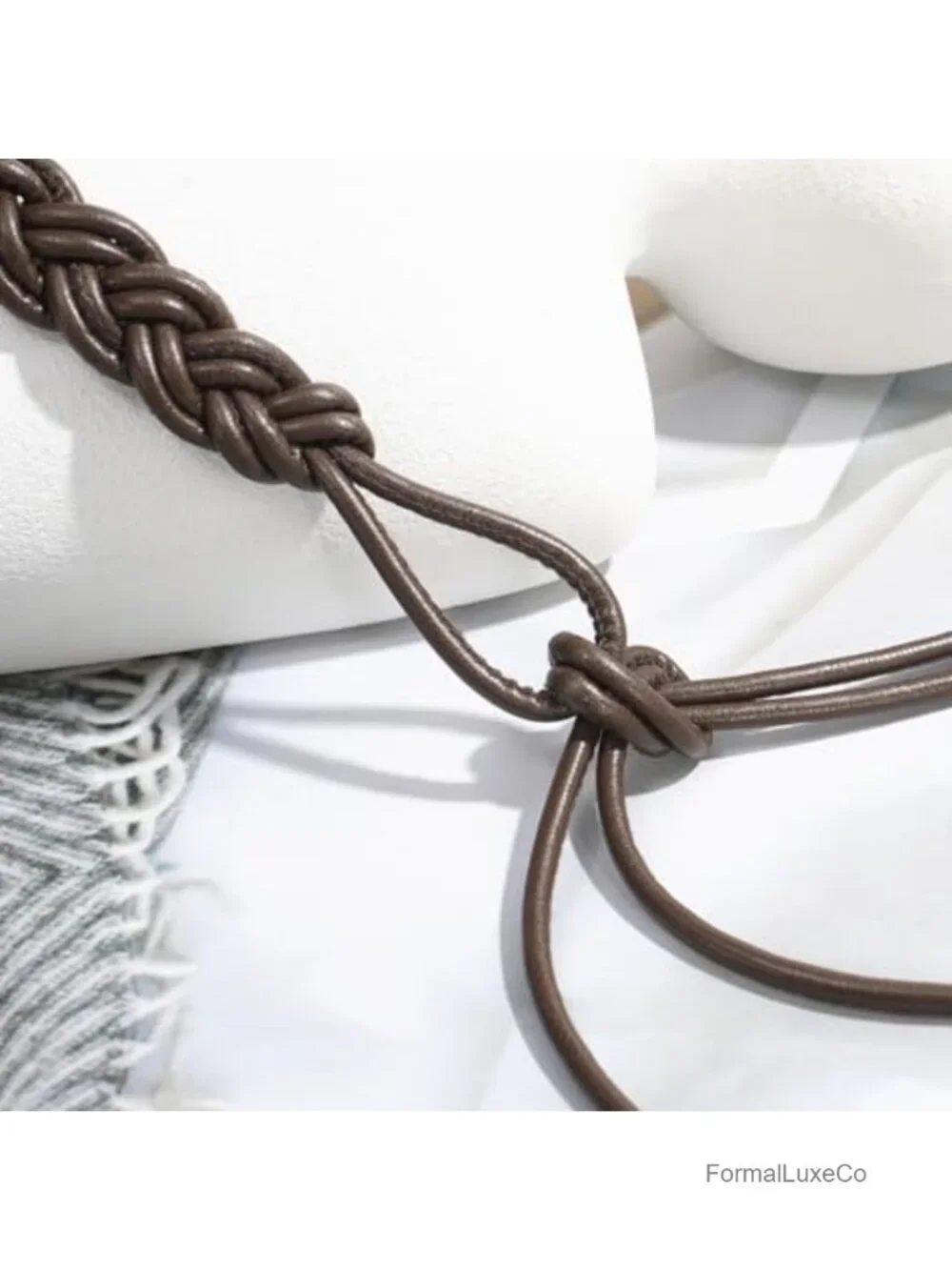 PU Leather Knotted Thin Belt for Women Skinny Waist Belt